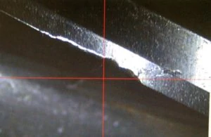 end mill with excessive tool wear on cutting edge