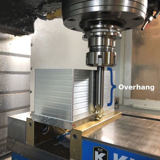 extended reach tool in tool holder with overhang depth called out