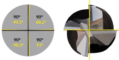 side-by-side view of two end mills comparing variable pitch versus non-variable pitch