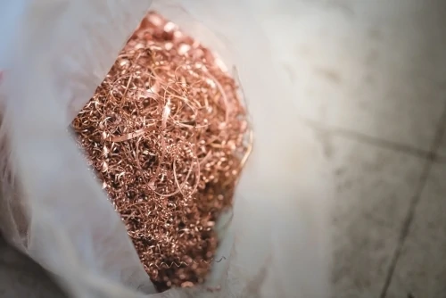 bag of copper chips from cnc machining