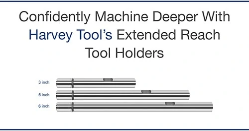 Three Harvey tool extended reach tool holders in 3, 5, and 6 inch lengths