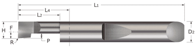Boring bar with line drawing showing where different dimensions are located on the tool