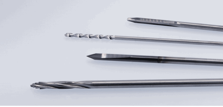 Combination of corehog specific cfrp drills including helical step, dagger, 8 facet, and tapered drill reamer