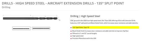 screenshot from titan cutting tools of an aerospace type b drill